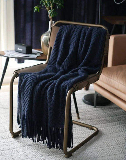 Boon Knitted Zig-Zag Textured Tweed Throw Blankets with Tassels - Besontique Home