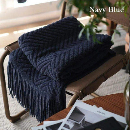 Boon Knitted Zig-Zag Textured Tweed Throw Blankets with Tassels - Besontique Home