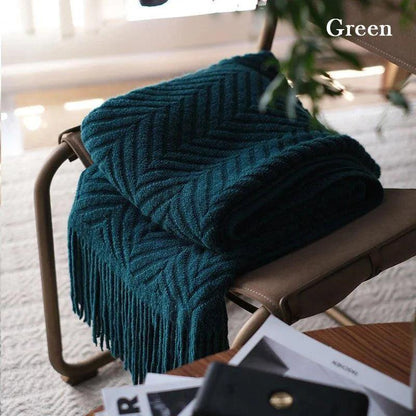 Boon Knitted Zig-Zag Textured Tweed Throw Blankets with Tassels - Besontique Home
