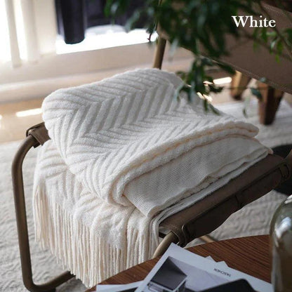 Boon Knitted Zig-Zag Textured Tweed Throw Blankets with Tassels - Besontique Home