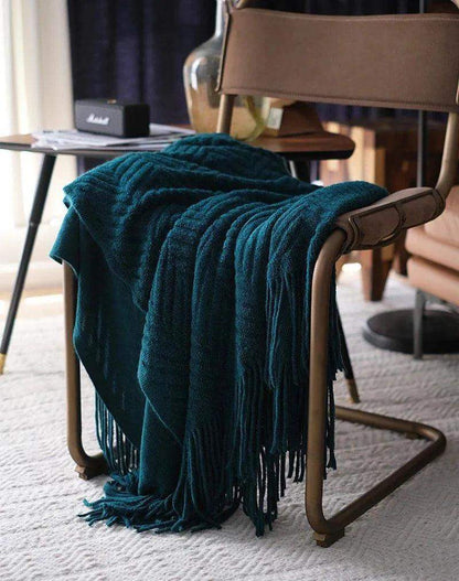 Boon Knitted Zig-Zag Textured Tweed Throw Blankets with Tassels - Besontique Home