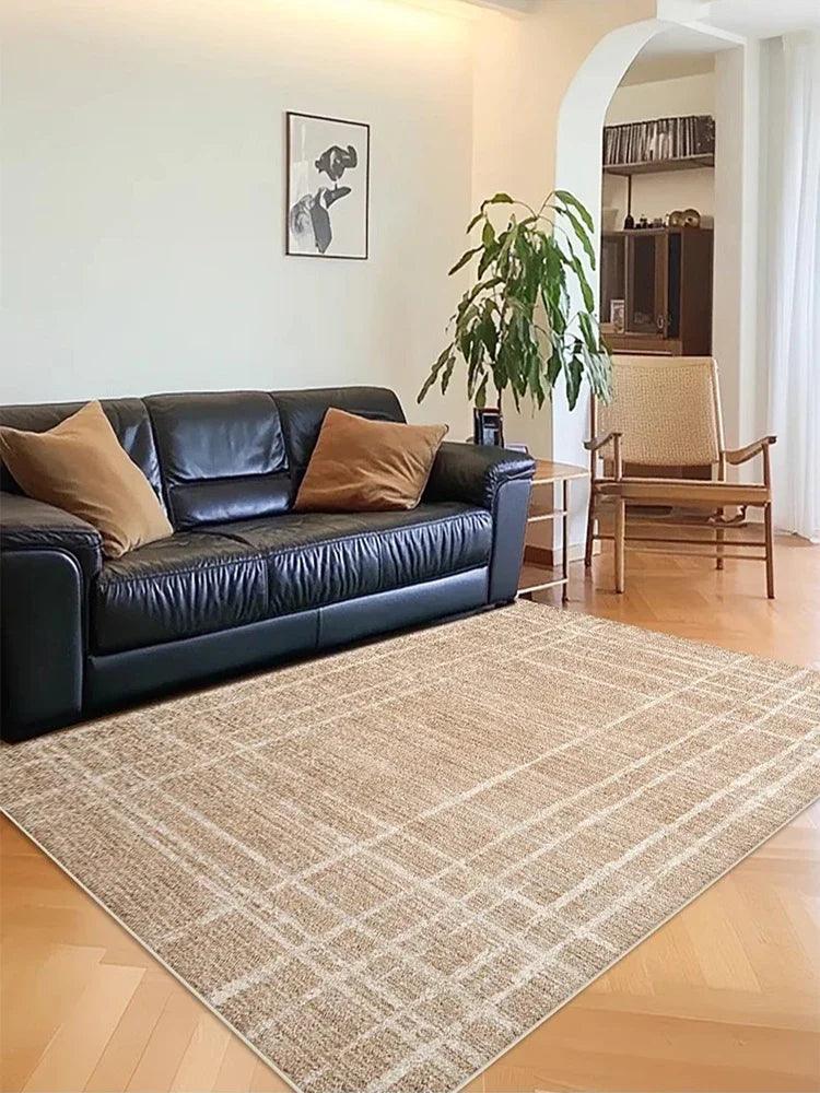 Brown Beige Line Plaid Large Area Carpet │ Minimal Soft Home Decorative Non-Slip Rug - Besontique Home