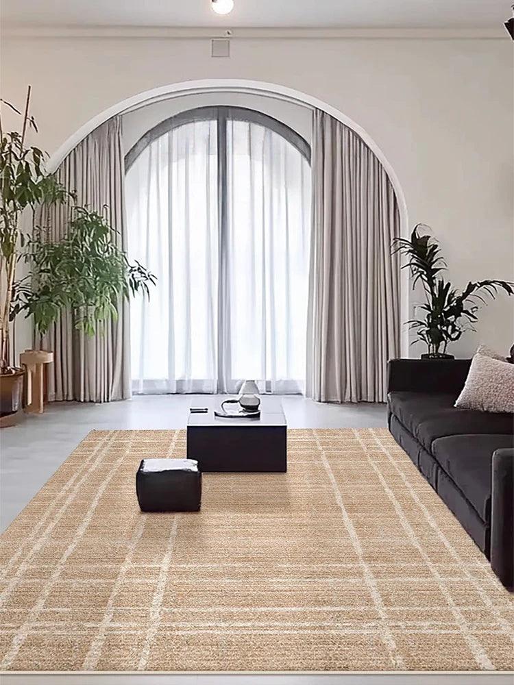 Brown Beige Line Plaid Large Area Carpet │ Minimal Soft Home Decorative Non-Slip Rug - Besontique Home