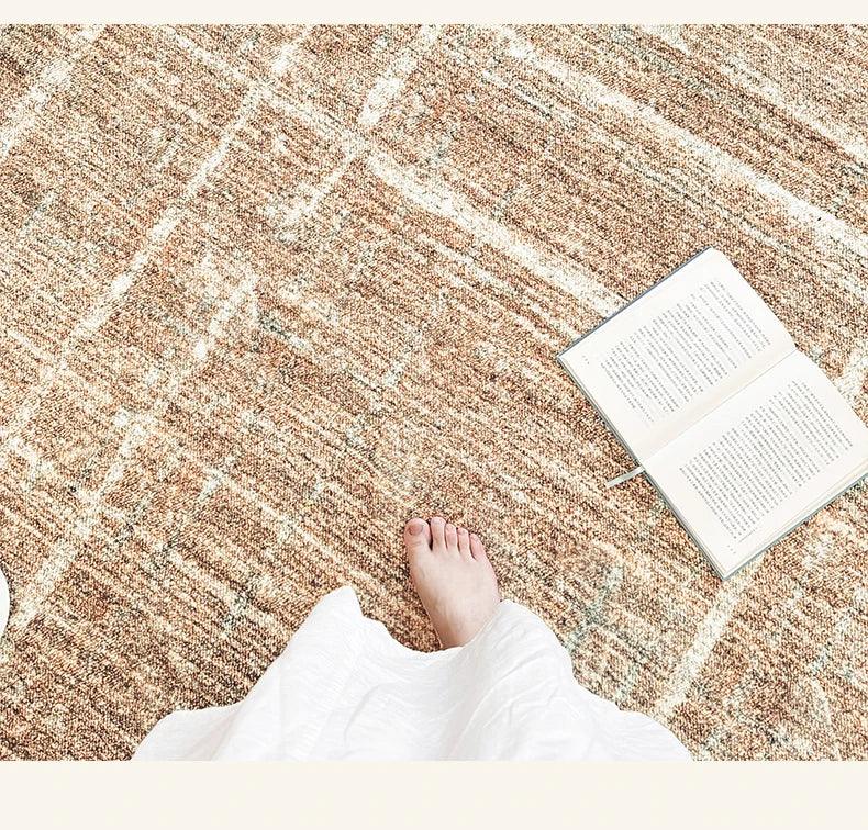 Brown Beige Line Plaid Large Area Carpet │ Minimal Soft Home Decorative Non-Slip Rug - Besontique Home