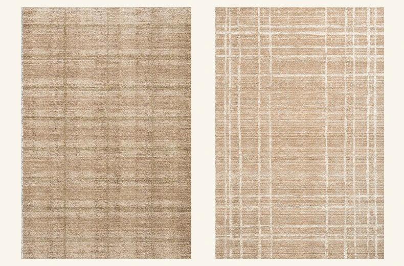 Brown Beige Line Plaid Large Area Carpet │ Minimal Soft Home Decorative Non-Slip Rug - Besontique Home