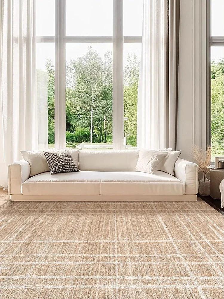 Brown Beige Line Plaid Large Area Carpet │ Minimal Soft Home Decorative Non-Slip Rug - Besontique Home