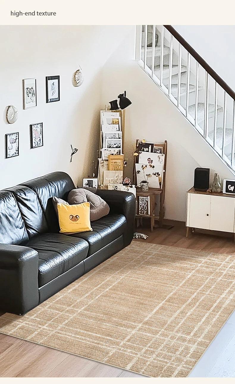Brown Beige Line Plaid Large Area Carpet │ Minimal Soft Home Decorative Non-Slip Rug - Besontique Home