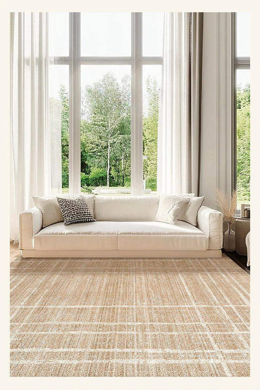 Brown Beige Line Plaid Large Area Carpet │ Minimal Soft Home Decorative Non-Slip Rug - Besontique Home