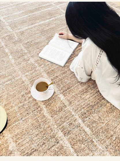 Brown Beige Line Plaid Large Area Carpet │ Minimal Soft Home Decorative Non-Slip Rug - Besontique Home
