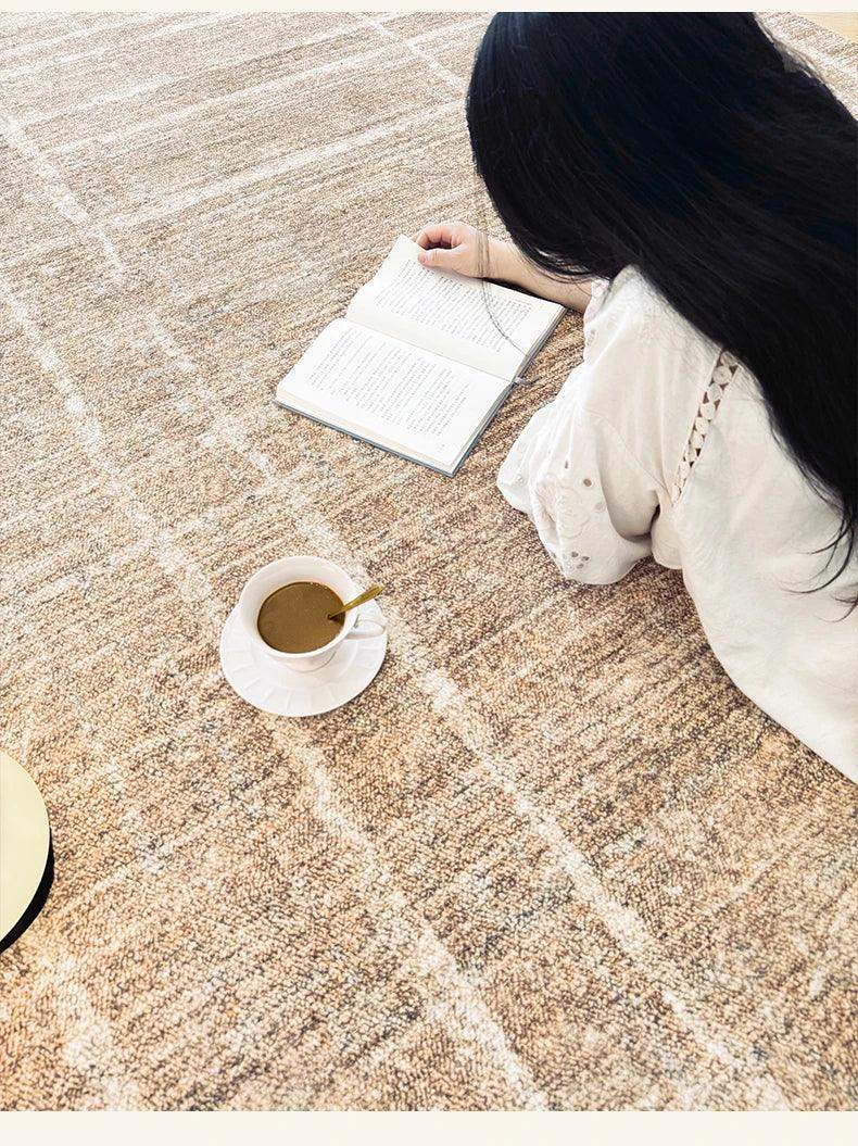 Brown Beige Line Plaid Large Area Carpet │ Minimal Soft Home Decorative Non-Slip Rug - Besontique Home