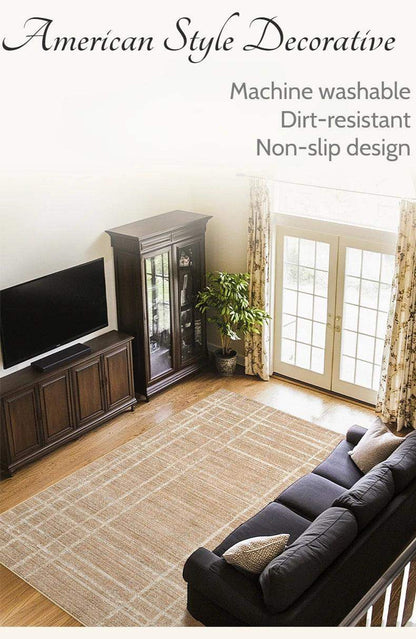 Brown Beige Line Plaid Large Area Carpet │ Minimal Soft Home Decorative Non-Slip Rug - Besontique Home