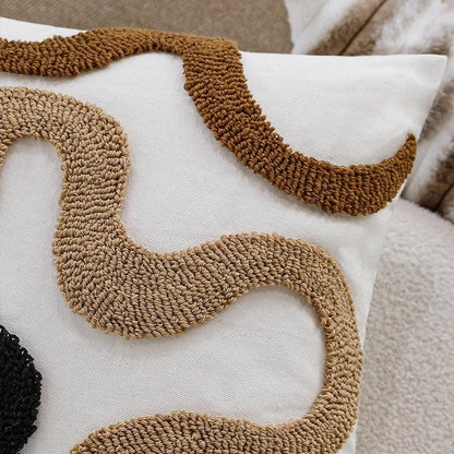 Brown Black Beige Curved Tufted Cushion Cover │ Modern Boho Linen Plush Throw Pillow Covers - Besontique Home