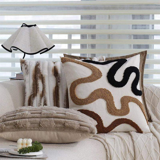 Brown Black Beige Curved Tufted Cushion Cover │ Modern Boho Linen Plush Throw Pillow Covers - Besontique Home