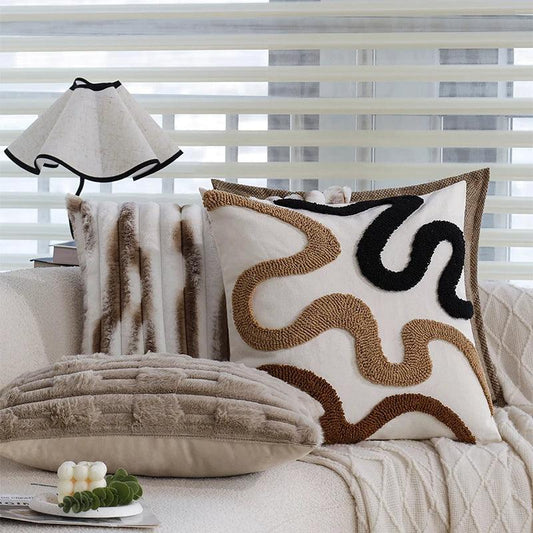 Brown Black Beige Curved Tufted Cushion Cover │ Modern Boho Linen Plush Throw Pillow Covers - Besontique Home