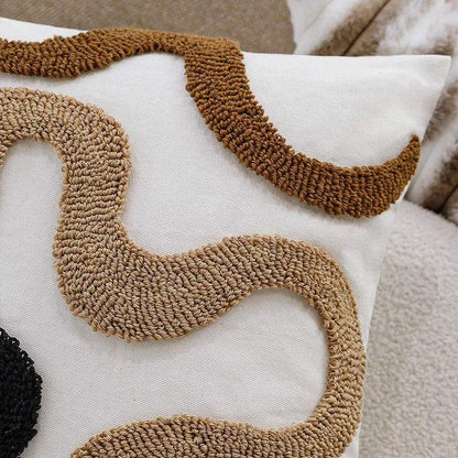 Brown Black Beige Curved Tufted Cushion Cover │ Modern Boho Linen Plush Throw Pillow Covers - Besontique Home