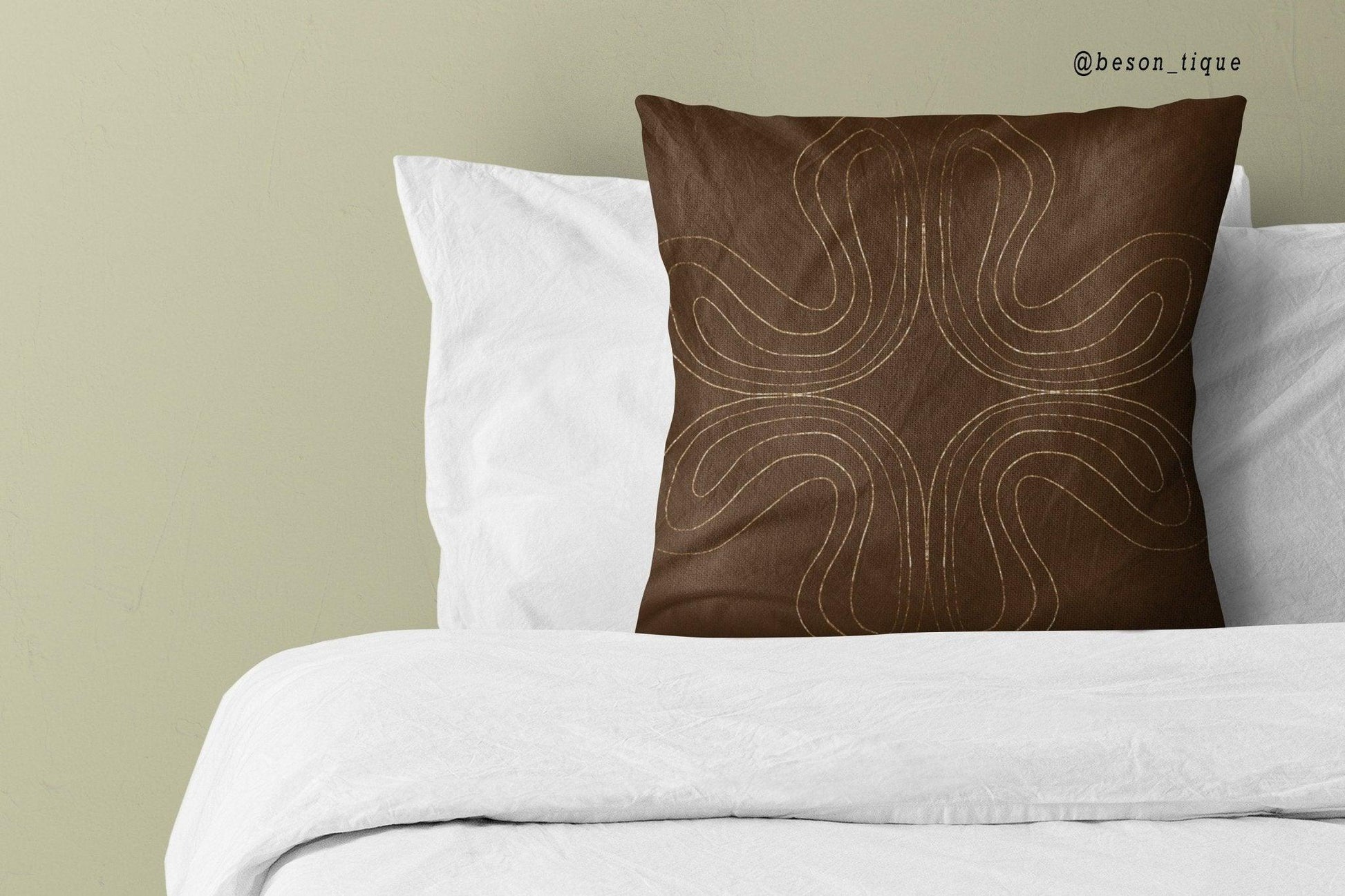 Brown Gold Pattern Pillow Cushion & Cover│ Abstract Decorative Pillow │ Sofa Living Room Bedroom Decoration - Besontique