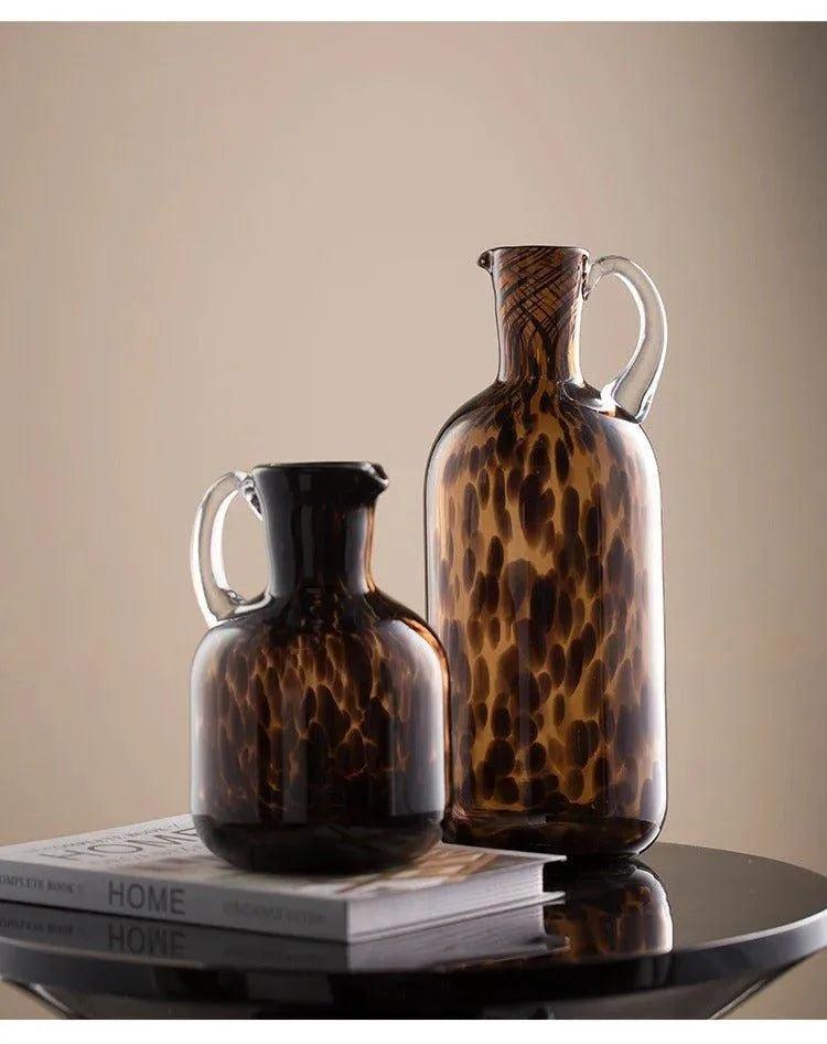 Brown Leopard Print Glass Vase │ Modern Vintage Home Decorative Hydroponics Flower Pots Ornaments - Besontique Home
