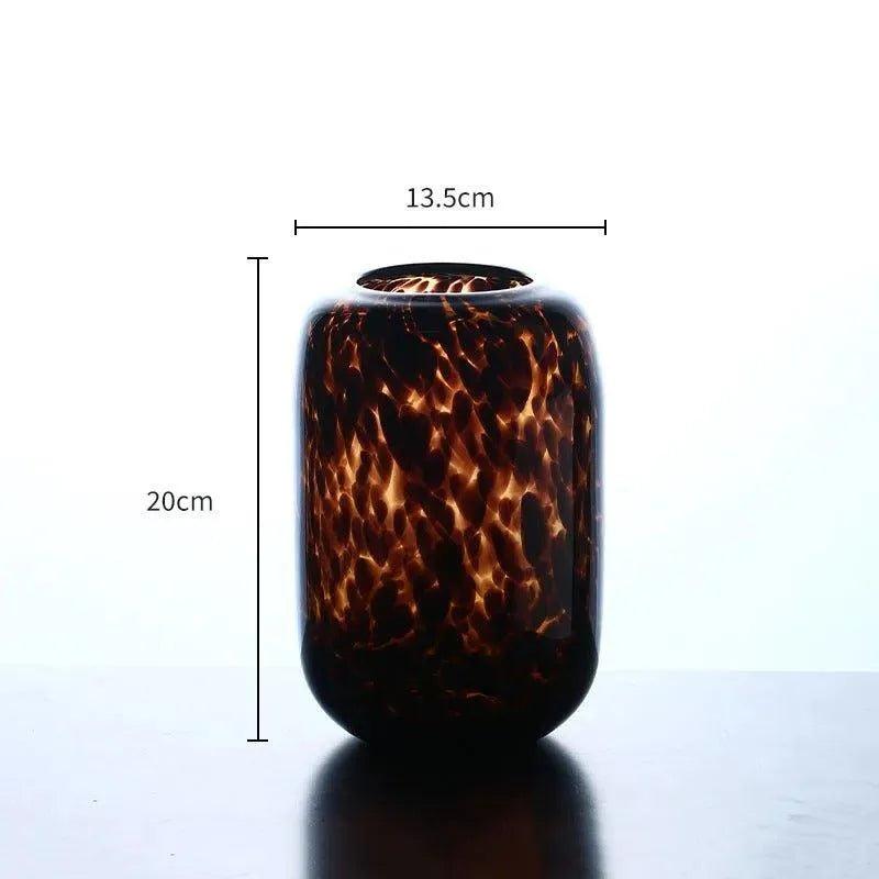 Brown Leopard Print Glass Vase │ Modern Vintage Home Decorative Hydroponics Flower Pots Ornaments - Besontique Home