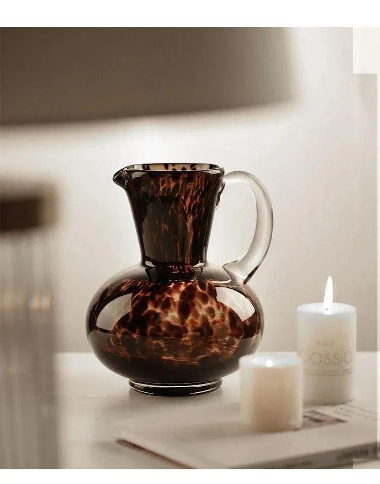 Brown Leopard Print Glass Vase │ Modern Vintage Home Decorative Hydroponics Flower Pots Ornaments - Besontique Home