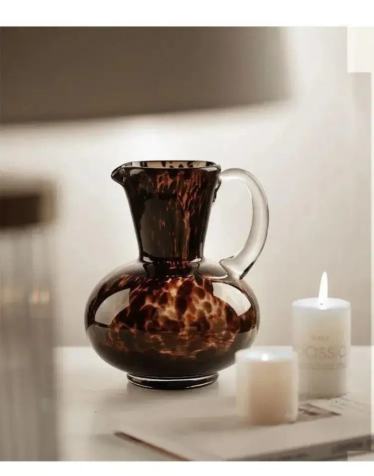 Brown Leopard Print Glass Vase │ Modern Vintage Home Decorative Hydroponics Flower Pots Ornaments - Besontique Home