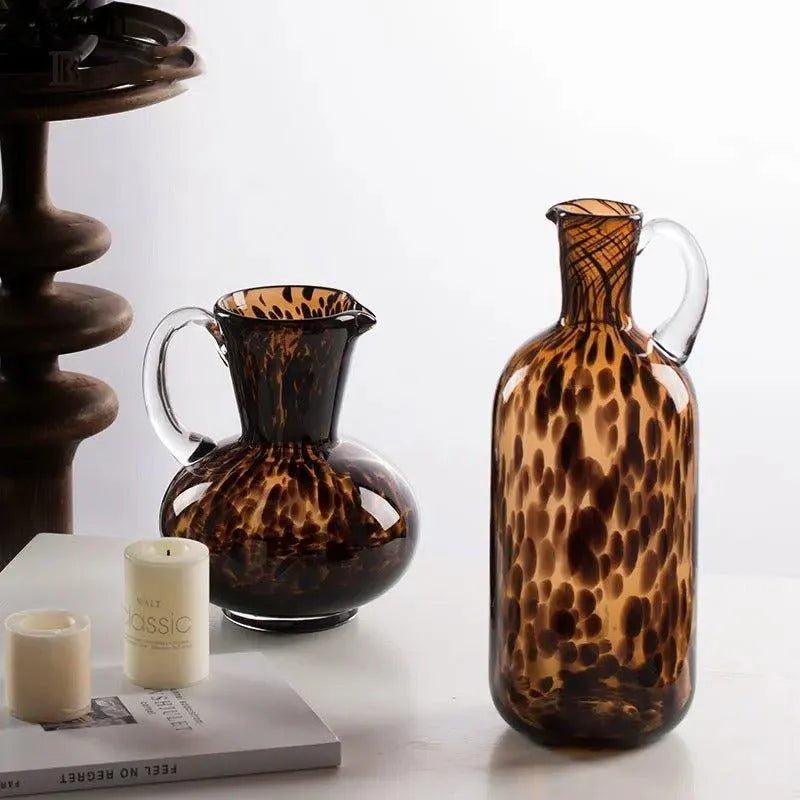 Brown Leopard Print Glass Vase │ Modern Vintage Home Decorative Hydroponics Flower Pots Ornaments - Besontique Home