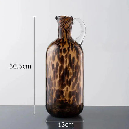 Brown Leopard Print Glass Vase │ Modern Vintage Home Decorative Hydroponics Flower Pots Ornaments - Besontique Home