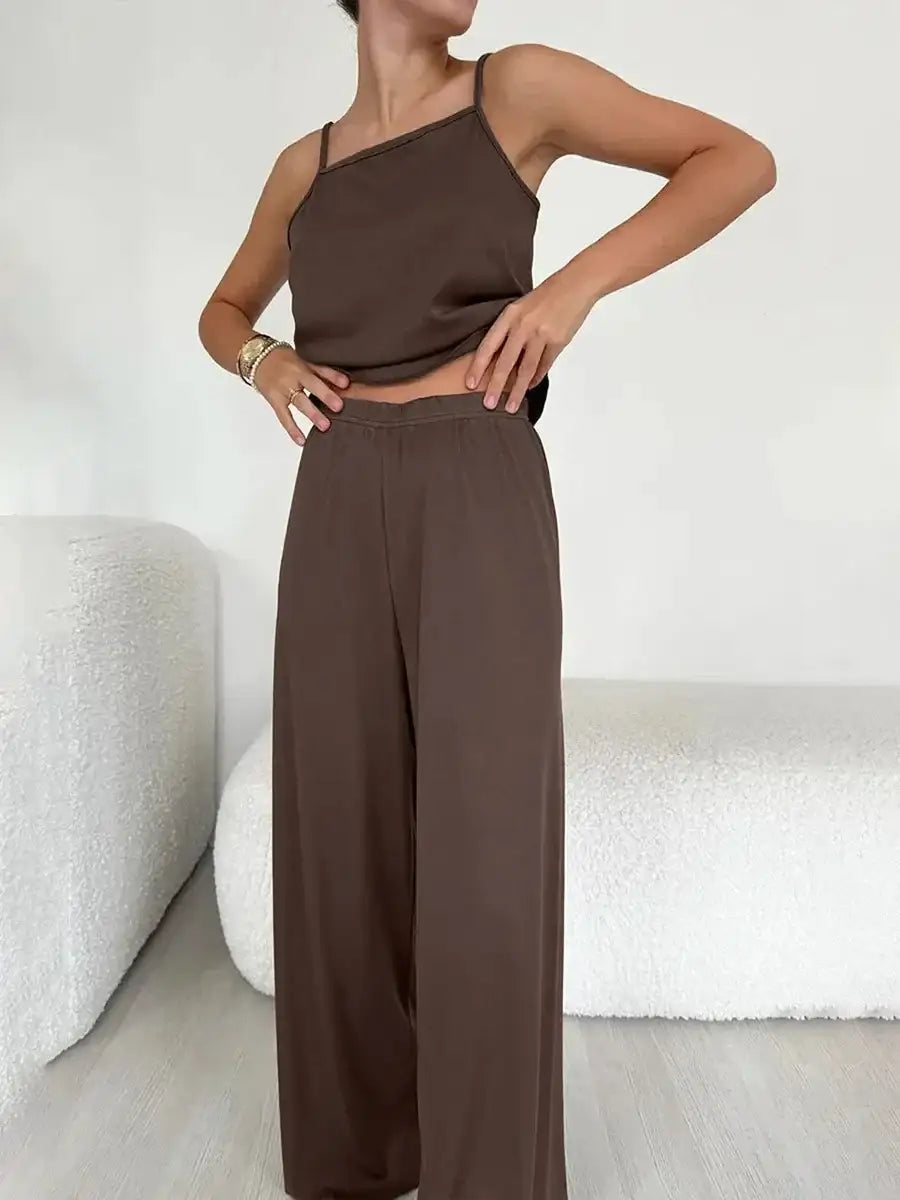 Brown Pink Sleeveless Tank Top & Pants Pajama 2-Piece Set – Cozy Homewear Sleepwear for Women - Besontique Home