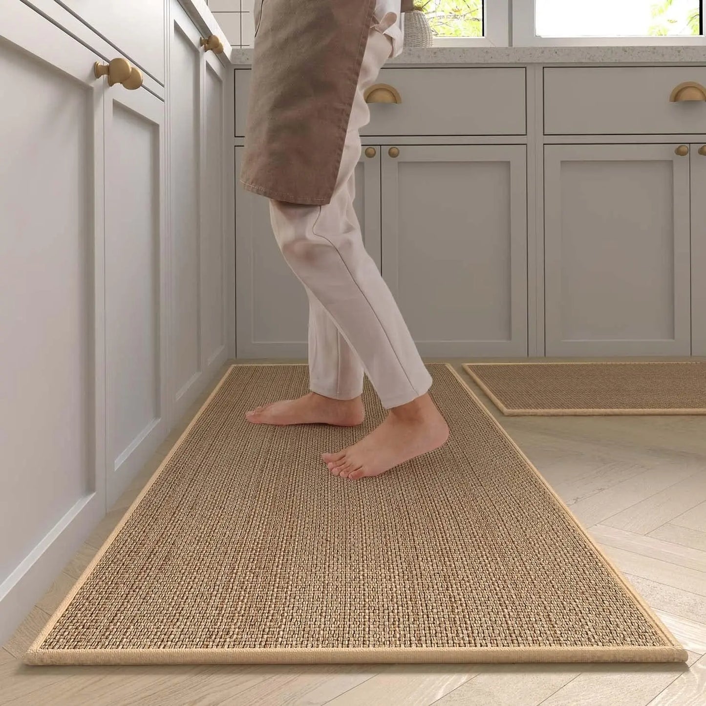 Faux Woven Washable Non-slip Kitchen Rug │ Faux Sisal Running Floor Mat