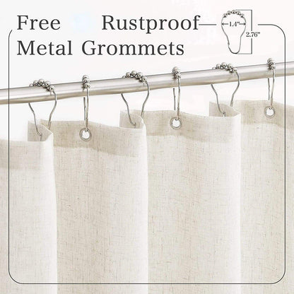 Button Frill Ruffle Pleated Grey Stripe Shower Curtain (1 pcs)│ Boho Country Style Linen Bathroom Decor Curtains - Besontique Home