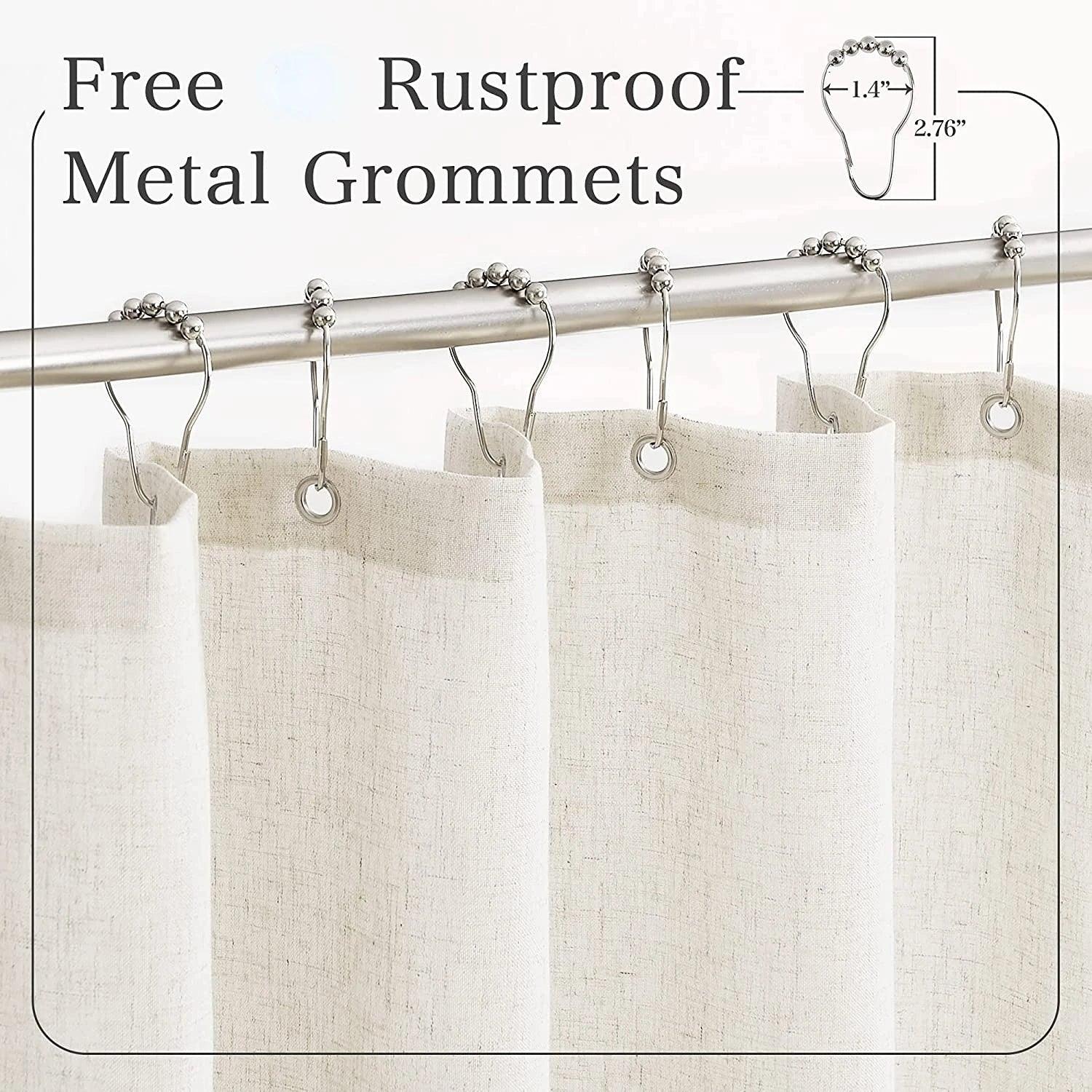 Button Frill Ruffle Pleated Grey Stripe Shower Curtain (1 pcs)│ Boho Country Style Linen Bathroom Decor Curtains - Besontique Home