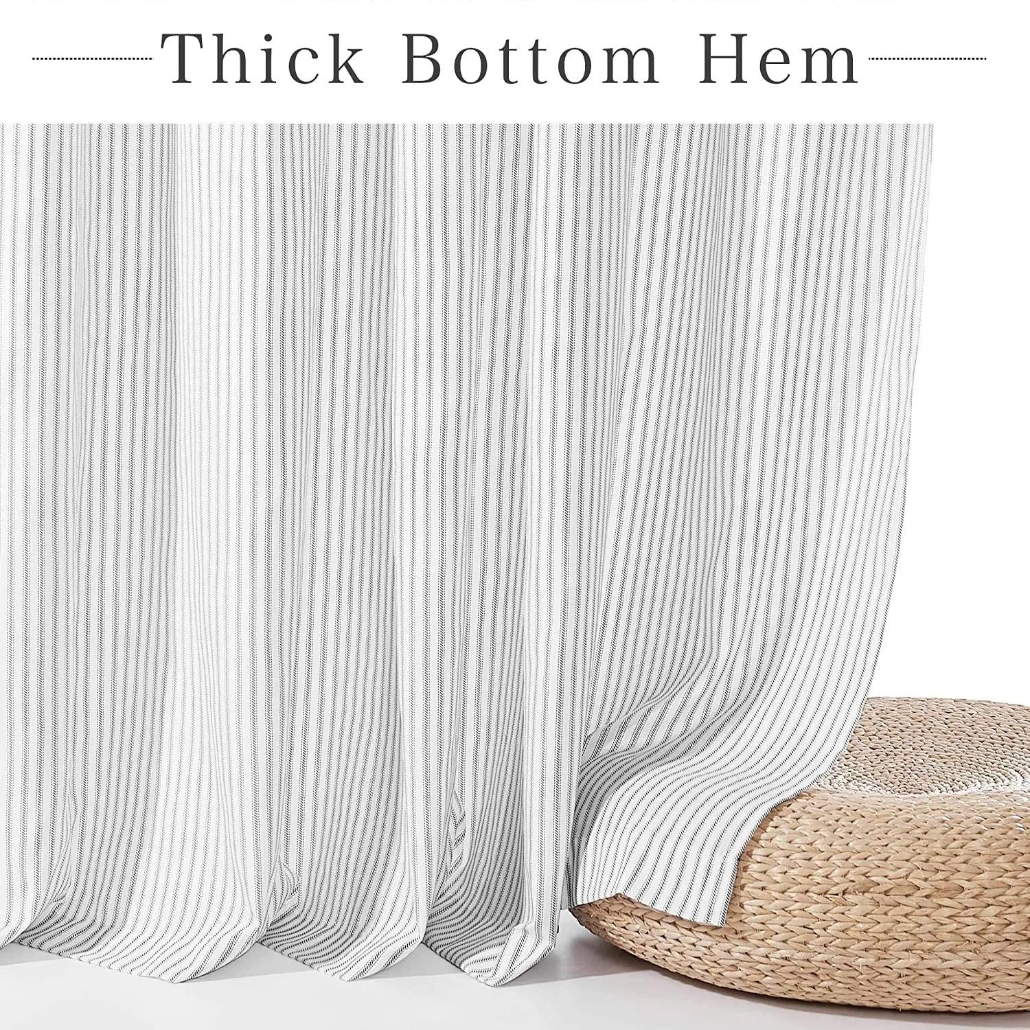 Button Frill Ruffle Pleated Grey Stripe Shower Curtain (1 pcs)│ Boho Country Style Linen Bathroom Decor Curtains - Besontique Home