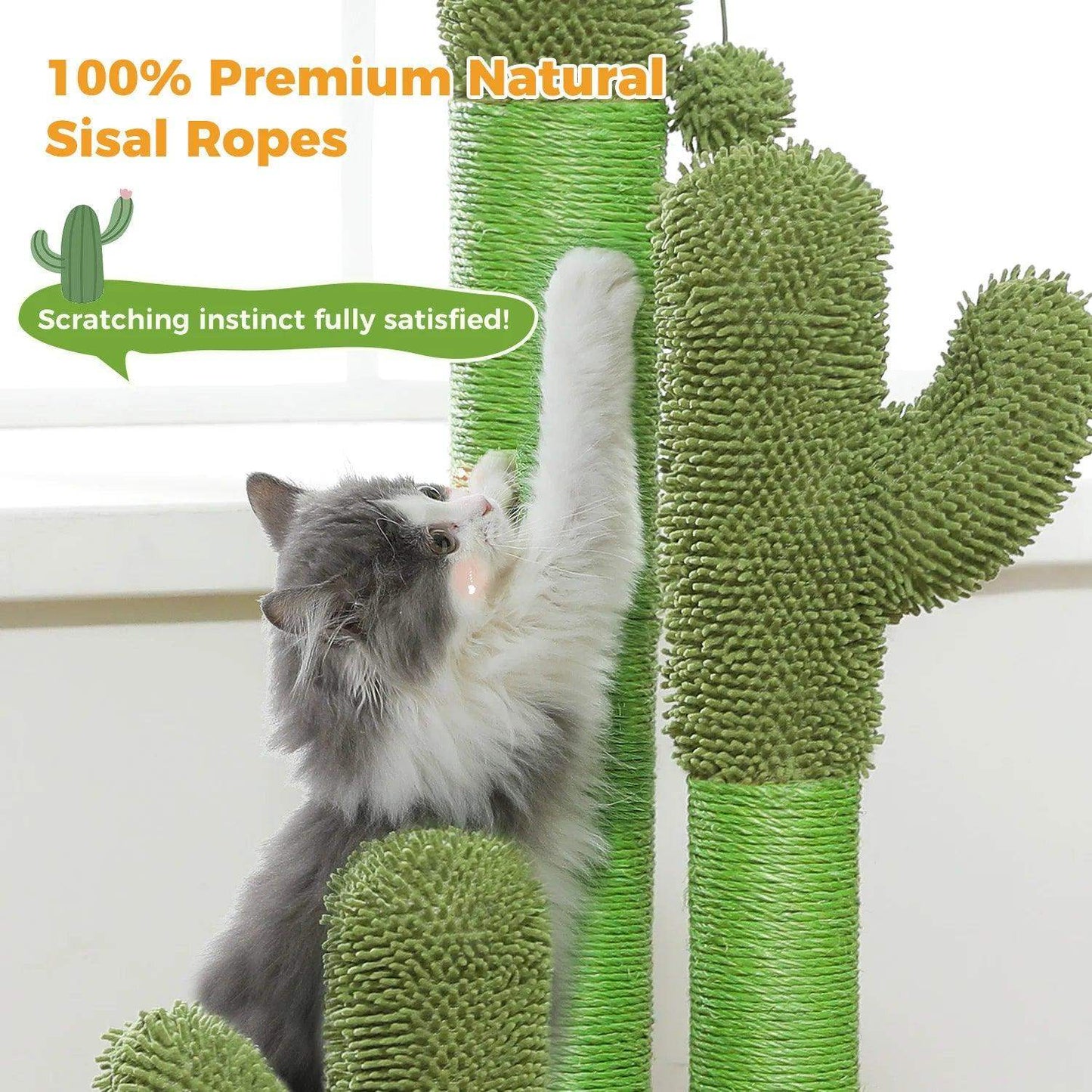 Cactus Cat Scratching Post with Interactive Dangling Ball | Pet-Friendly Cat Scratcher Furniture - Besontique Home