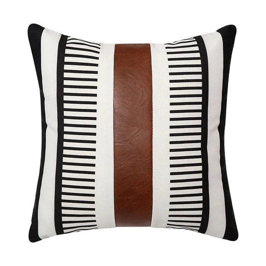 Canvas Stripe Stitching Pillow Cover Cases │ Modern Artificial Leather Cushion Cover - Besontique Home