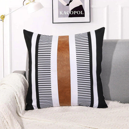 Canvas Stripe Stitching Pillow Cover Cases │ Modern Artificial Leather Cushion Cover - Besontique Home