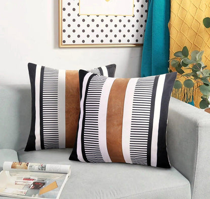 Canvas Stripe Stitching Pillow Cover Cases │ Modern Artificial Leather Cushion Cover - Besontique Home