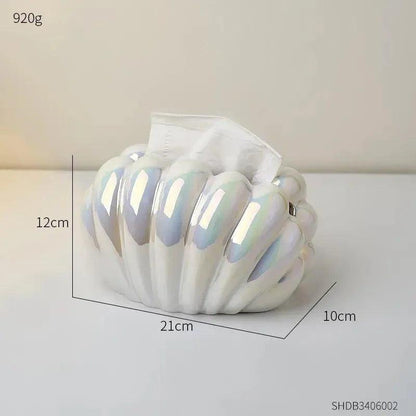 Ceramics Shell-shaped Tissue Box Case │ Modern Decorative Napkin Holder Organizer - Besontique Home