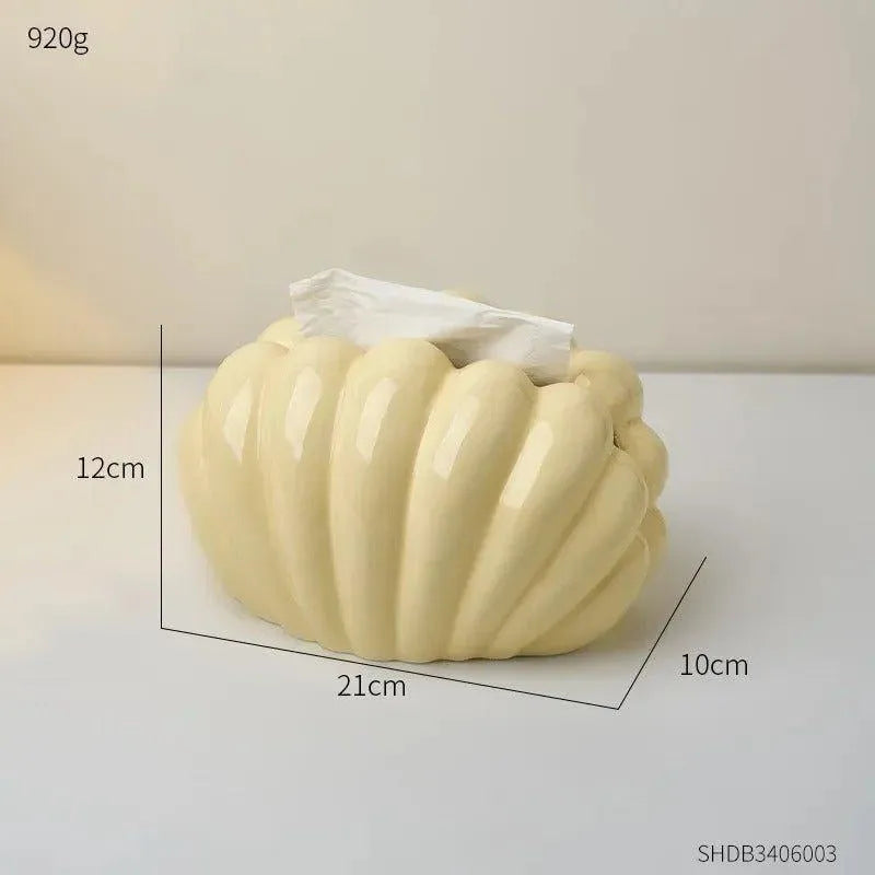 Ceramics Shell-shaped Tissue Box Case │ Modern Decorative Napkin Holder Organizer - Besontique Home
