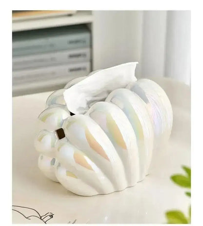Ceramics Shell-shaped Tissue Box Case │ Modern Decorative Napkin Holder Organizer - Besontique Home