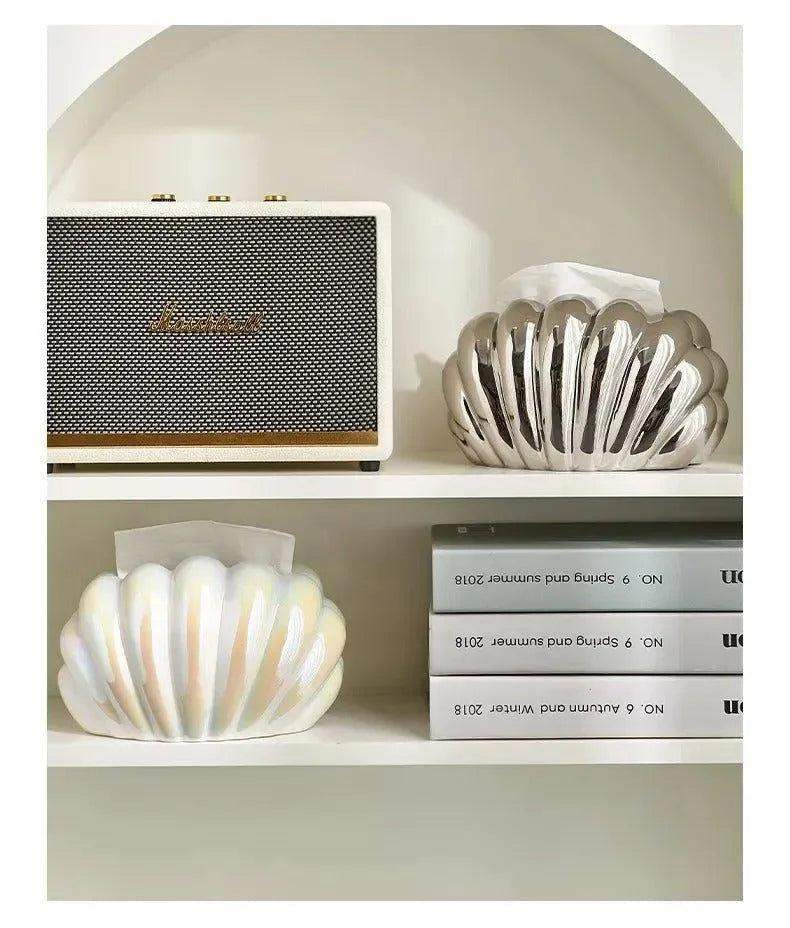 Ceramics Shell-shaped Tissue Box Case │ Modern Decorative Napkin Holder Organizer - Besontique Home