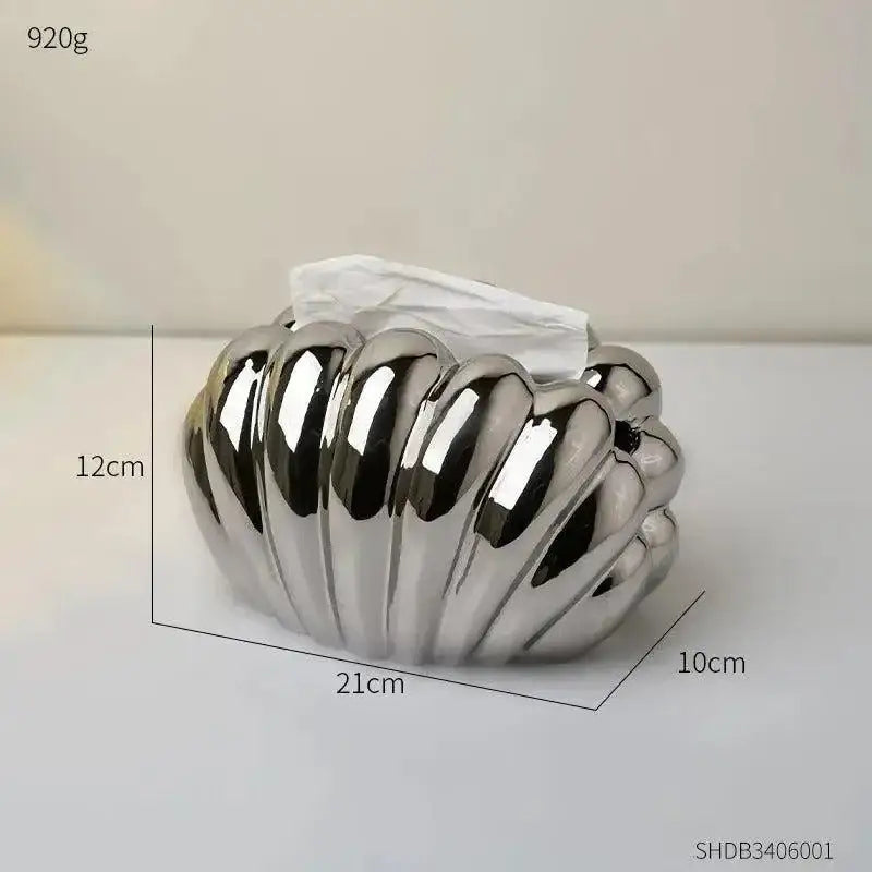 Ceramics Shell-shaped Tissue Box Case │ Modern Decorative Napkin Holder Organizer - Besontique Home