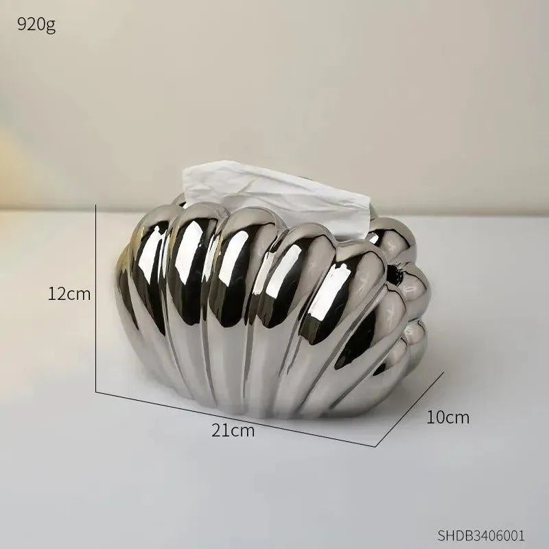 Ceramics Shell-shaped Tissue Box Case │ Modern Decorative Napkin Holder Organizer - Besontique Home
