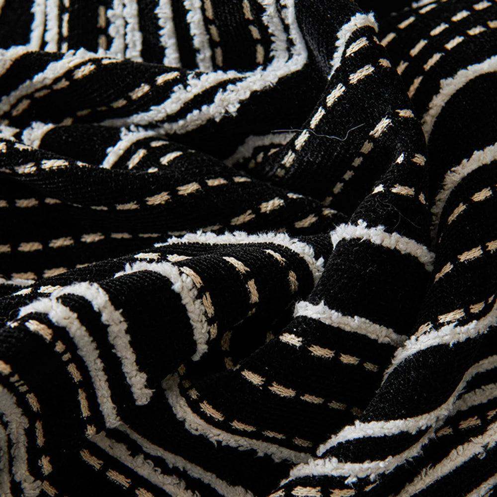 Chenille Stripe Pattern Reversible Sofa Cover │ Simple Solid Color Anti-cat Scratch Protection Throw Blanket with Tassel - Besontique Home