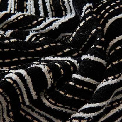Chenille Stripe Pattern Reversible Sofa Cover │ Simple Solid Color Anti-cat Scratch Protection Throw Blanket with Tassel - Besontique Home
