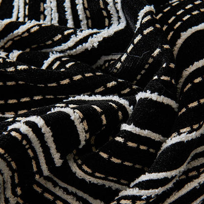 Chenille Stripe Pattern Reversible Sofa Cover │ Simple Solid Color Anti-cat Scratch Protection Throw Blanket with Tassel - Besontique Home