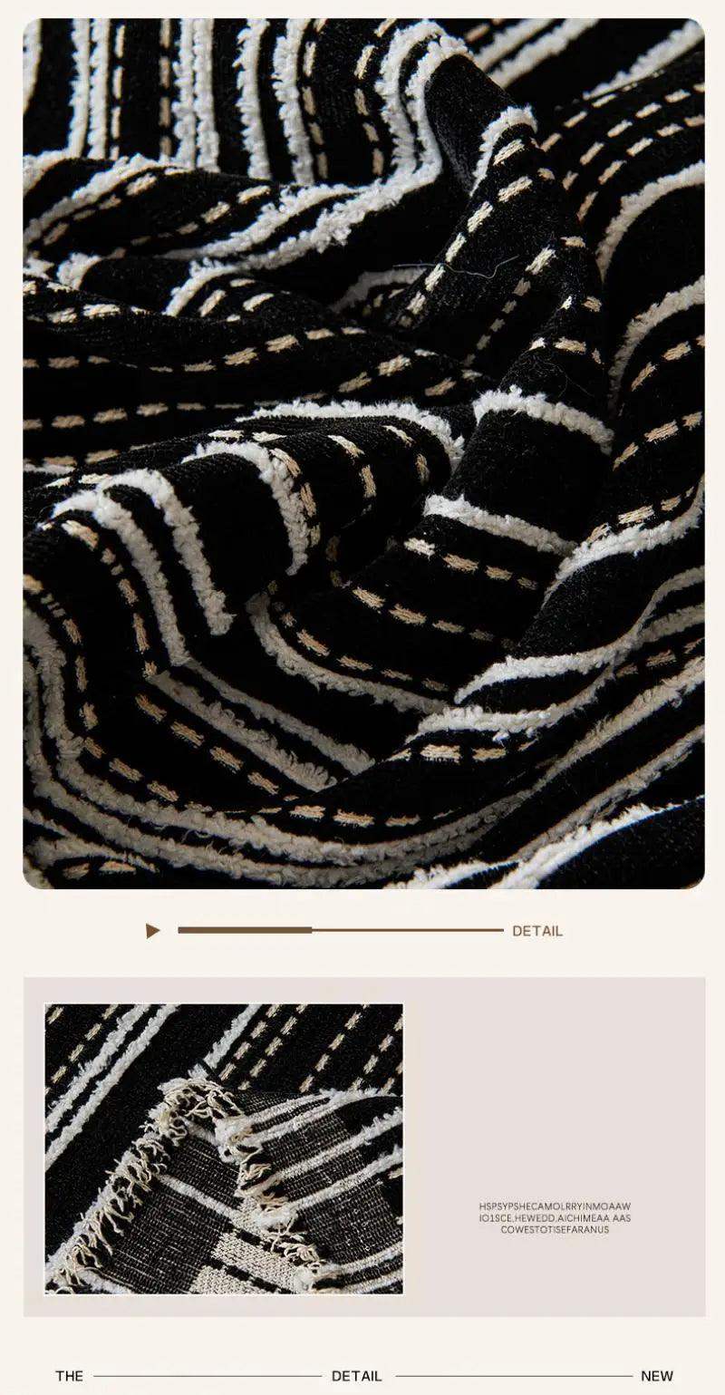 Chenille Stripe Pattern Reversible Sofa Cover │ Simple Solid Color Anti-cat Scratch Protection Throw Blanket with Tassel - Besontique Home