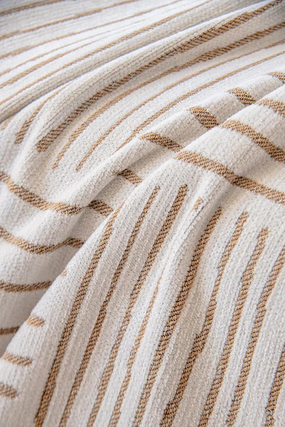 Chenille Striped Pattern Throw Blanket with Tassel 2 │ Nordic Jacquard Reversible Anti-cat Scratch Protection Sofa Cover - Besontique Home