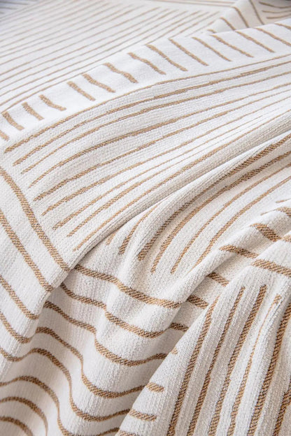 Chenille Striped Pattern Throw Blanket with Tassel 2 │ Nordic Jacquard Reversible Anti-cat Scratch Protection Sofa Cover - Besontique Home
