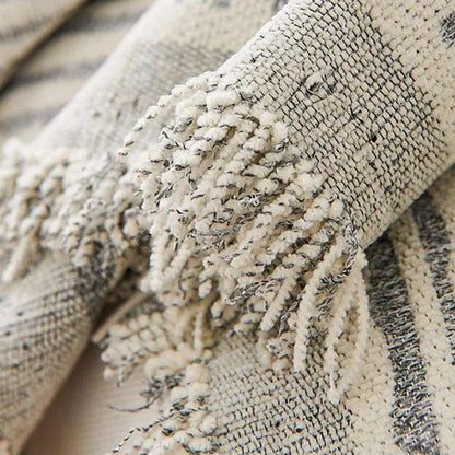 Chenille Striped Pattern Throw Blanket with Tassel │ Nordic Jacquard Reversible Anti-cat Scratch Protection Sofa Cover - Besontique Home