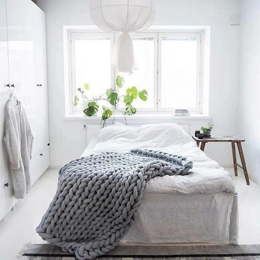 Chunky Knitted Cotton Blanket for Sofa Decor │ New Core-filled Yarn Hand-woven Blanket │ Super Thick Neutral Color Blanket - Besontique Home