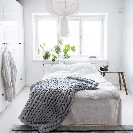 Chunky Knitted Cotton Blanket for Sofa Decor │ New Core-filled Yarn Hand-woven Blanket │ Super Thick Neutral Color Blanket - Besontique Home